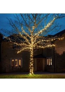 Instalatie de Craciun Liniara, 8 jocuri de lumini, 22 m, din care 1 m Prelungitor 220V, 300 LED, Controler, Fir Negru, Alb Cald