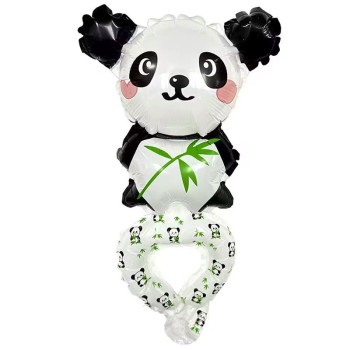 Balon din Folie Metalizata, Flippy, Figurine Animalute, Tip Bratara, Model Panda, Ambalaj Individual, Pai Inclus, Umflare cu Aer sau Heliu, Alb-Negru