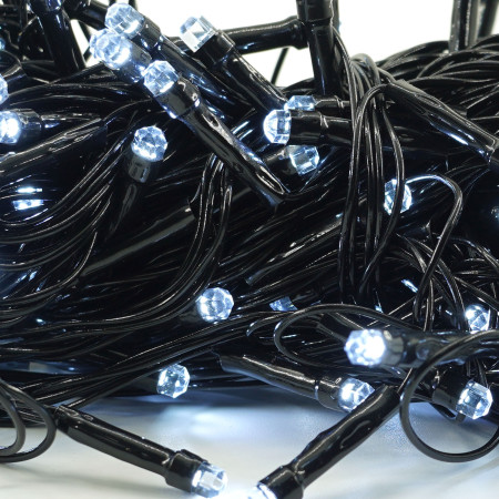 Instalatie Craciun Beculet cu 6 unghiuri, Liniara 100 LED 9 m + 1  m, Fir negru, Alb Rece 