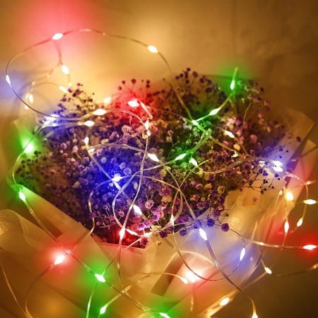 Instalatie de Craciun cu 8 jocuri de lumini, liniara, cu 200 micro LED-uri, 20 m, 220V, fir transparent, 3 fire cupru, multicolora
