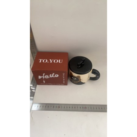Cana ceramica, Flippy, Model in cutie, cu capac, Maro-Negru