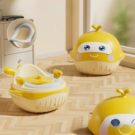 Olita 2in1, Flippy, Model Balena, cu Reductor WC, din Plastic, cu Muzica si Lumini, 36 x 41 x 20 cm, Galben