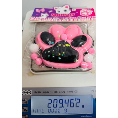 Jucarie Antistres Squishy, Flippy, cu Revenire Lenta, Model Labuta de Pisica, cu Stelute, 12 cm, 220g, Pinch Family, Ambalaj Transparent, Roz Negru