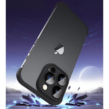 Husa Metalica Edgeless  Compatibila cu iPhone 15 Pro Max, Flippy, Protectie pentru Colturi si Camera, Aliaj, Antisoc, Antizgariere, Negru Metalizat
