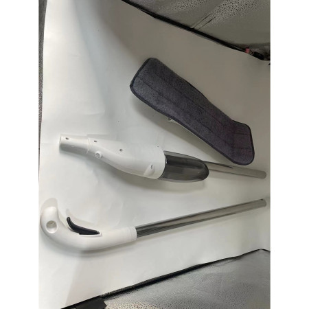 Mop plat, Flippy, cu pulverizator, pentru uz casnic, plastic, rezerva de mop din microfibra, 125x40 cm, Alb/Mov