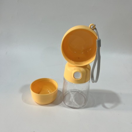 Sticla Animale, Flippy, Portabila, pentru Hrana si Apa, din ABS, 400 ml/182 ml, 25.5 x 8 x 9 cm, Galben