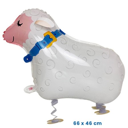 Balon din Folie Metalizata, Flippy, Figurina Animata, Model Oaie, 66x46 cm, Ambalaj Individual, Pai Inclus, Umflare cu Aer sau Heliu, Alb