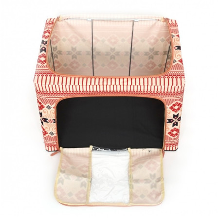 Cutie de Depozitare Pliabila cu 2 Usi de Acces si Fereastra Frontala, Fermoar Bidirectional, 66 L, Bumbac si In, 52 x 42 x 39 cm, Model Traditional 5