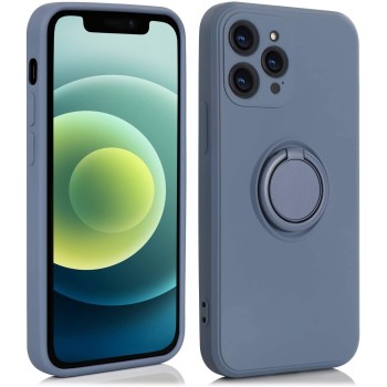 Husa protectie Flippy compatibila cu Apple iPhone 11 Liquid Silicone Ring cu suport rotativ Albastru deschis