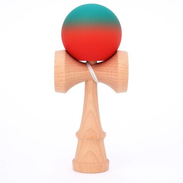 Jucarie Interactiva Kendama, Flippy, din Lemn, 18 cm, Joc de Indemanare pentru Copii si Adulti, Model Gradient 6, Rosu/Verde