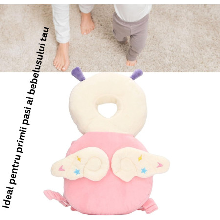 Pernă Rucsac BabyBug, Protecție Moale pentru Cap, Tetieră Ergonomică, Model Insectă, 33x6x19 cm, 180 g, Roz
