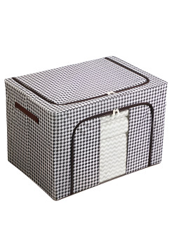 Cutie de Depozitare Pliabilă Premium, 100L, Material Textil, Cadru Metalic, Fermoar Bidirecțional, Fereastră Transparentă, Design Zebră, Alb-Negru, 60x42x40 cm