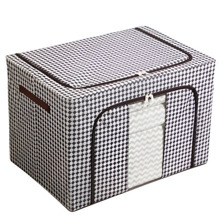 Cutie de Depozitare Pliabilă Premium, 100L, Material Textil, Cadru Metalic, Fermoar Bidirecțional, Fereastră Transparentă, Design Zebră, Alb-Negru, 60x42x40 cm