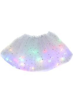 Fusta LED pentru Copii, Flippy, Tutu de Balet pentru Fetite cu Luminite Multicolore Incorporate, Model Stelute, 30 cm Lungime, Alb