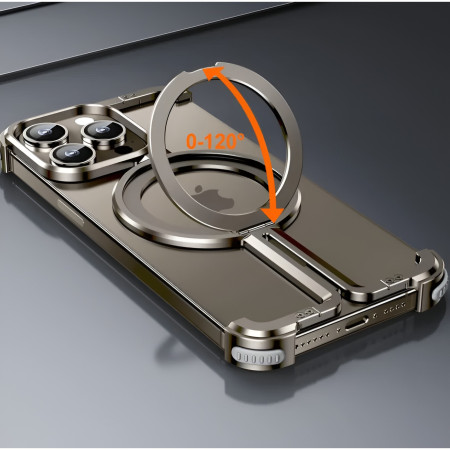 Husa MagSafe Metalica Compatibila cu iPhone 15 Pro, Flippy, Clear Case, Aliaj de Aluminiu, cu Magnet, fara Rama, Antisoc, Antizgariere, Incarcare Wireless, Gri Metalizat