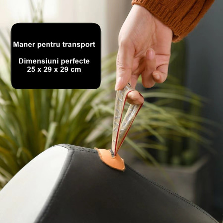Taburet pentru Copii, Cadru din Lemn Masiv, Pernă Elastică din Burete, Design Ergonomic cu Mâner, Model Pinguin, 25 x 29 x 29 cm, Negru