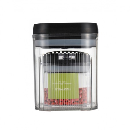 Cutii de Depozitare Alimente, Flippy, Set din 5 Cutii de tip Container, Recipiente pentru Cereale in Bucatarie,  Transparente cu Capac Negru