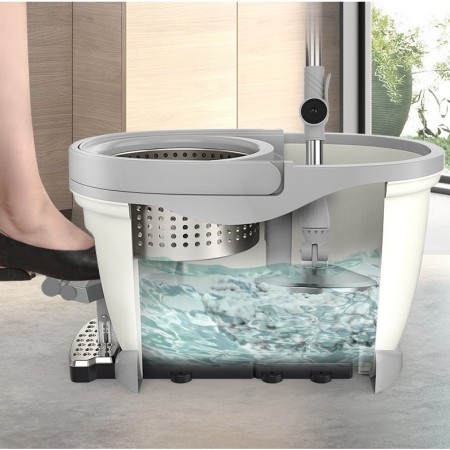Set Galeata cu Pedala si Mop Rotativ 360°, Flippy, Cu Actiune Centrifuga x4, Pentru Uz Casnic, Maner din Otel Inoxidabil Telescopic, 2 Capte din Bumbac, 46x30x28 cm, Verde Matcha