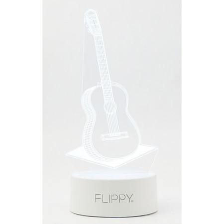 Lampa LED decorativa, Flippy, 3D, Chitara, din material acril si lumina multicolora, alb