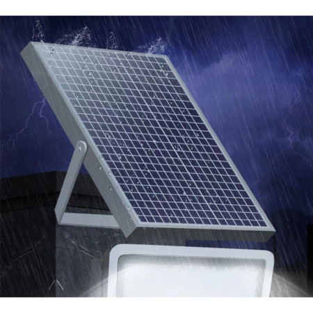 Proiector LED cu Panou Solar Flippy, Senzor lumina, Waterproof, 600 LED-uri incorporate, 300W, 37x26.5 cm, IP67, Design Modern, Negru
