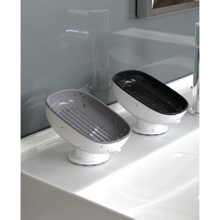 Savoniera din Plastic, Flippy, cu Ventuza, Design Modern, Gri