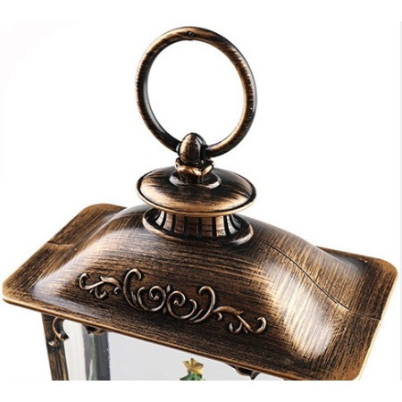 Decoratiune Craciun, Tip Felinar, Figurine Mos Craciun cu Baietel, 3 Moduri, Functie Muzicala, Zapada in Miscare, Functioneaza Cu Baterii ( 3 x AA neincluse), Cablu USB (Inclus), Model Vintage Negru - Auriu, 14.5 x 8 x 23 cm, Alb Cald