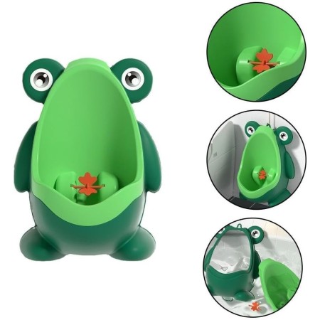 Pisoar pentru Baieti, Flippy, 0-8 Ani, in Forma de Broasca, Perie Inclusa, Montare pe Perete, Carlig Autoadeziv Inclus, 29 x 22.5 cm, Verde