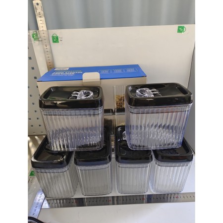 Cutii de Depozitare Alimente, Flippy, Set din 6 Cutii de tip Container, Recipiente pentru Cereale in Bucatarie,  Transparente cu Capac Negru