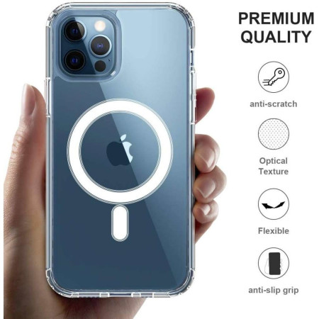 Husa protectie Flippy pentru iPhone 14 Mag Safe, 2 in 1 incarcare si magnet, Silicone, Transparenta