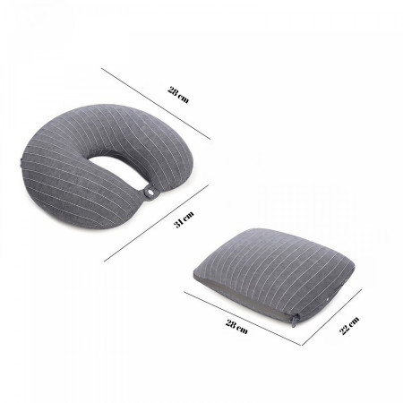 Pernă de Călătorie 2în1, Design Versatil cu Particule de Spumă cu Memorie, Confort Ergonomic, Gri