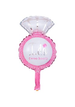 Balon din Folie Metalizata, Flippy, Mini Figurine Nunta, Model Inel de Logodna, Tematica Cerere in Casatorie, 46x23 cm, Ambalaj Individual, Pai Inclus, Umflare cu Aer sau Heliu, Roz