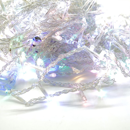 Instalatie Craciun Tip Franjuri/Turturi, 8 Jocuri de Lumini, Interconectabila, 12 m, 300 LED-uri, Prelungitor 1.5 m, Fir transparent, Multicolor