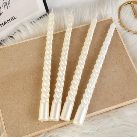 Set 4 Lumanari pentru Masa, Cina, Decor, Flippy, Model Rasucit, Lungime 25 cm, Alb