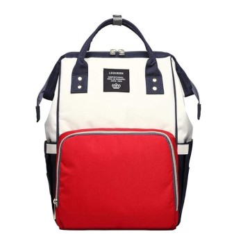 Rucsac Multifunctional pentru Mamici, Flippy, din Panza Oxford, Compartimentare Multipla, Impermeabil, 43 x 18 x 26 cm, Alb/Rosu/Albastru