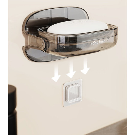 Savoniera cu Suport 2 in 1, Flippy, Pentru Perete sau Blat, PET, Scurgere Optima, GriTransparent