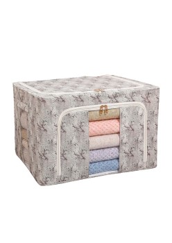 Cutie Depozitare, Flippy, 66L, din Material Textil, 50 x 40 x 33 cm, pentru Haine si Lenjerii, Model Flori de Primavara, Verde
