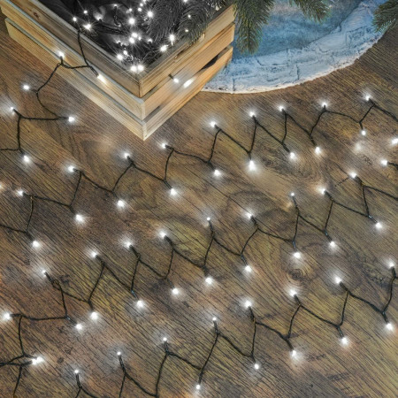 Instalatie de Craciun beculet in 6 colturi, 8 jocuri de lumini, liniara, 17 m, din care 1 m cablu priza 220V, 200 LED, controler, fir negru, alb rece