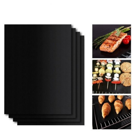 Folii Teflon Antiaderente pentru Orice tip de gratar, Rezistente la Apa si Temperaturi Ridicate, Reutilizabile, Cuptor, BBQ Grill, Set 4 buc., 40x33 cm, Negru