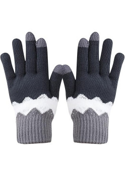 Manusi de Dama, Flippy, Model Ondulat, Functie Touchscreen (ecran tactil), Material Acril Tricotat, Manseta Elastica, Interior Catifelat, Marime Universala, Gri/Alb