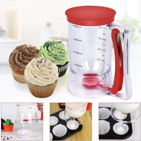 Dispenser de Aluat pentru Prajituri, Flippy, din Plastic, Maner cu Arc, 900 ml, 18.5 x 11 cm, Rosu
