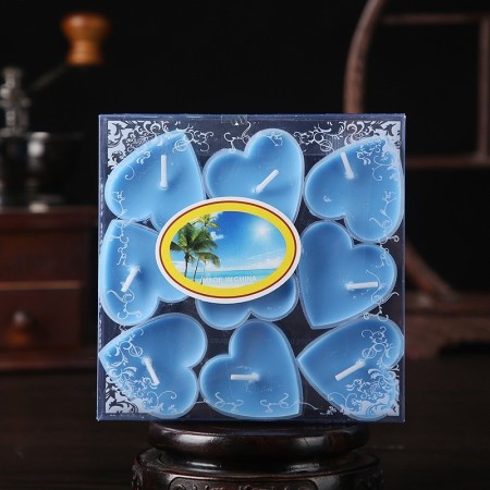 Set 9 Lumanari in Forma de Inima, Flippy, pentru Ziua Indragostitilor, Aroma Tropicala, Ardere 3.5 h, din Parafina, 4 x 2 cm, Albastru