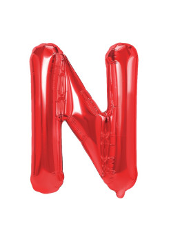 Balon Folie Metalizata Litera N, Flippy, 40 cm, Umflati cu Heliu sau Aer, Ambalaj Individual, Pai inclus, Rosu