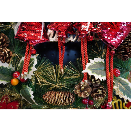 Ornament de brad inima cu paiete, Flippy, rosu, lemn, 25 cm