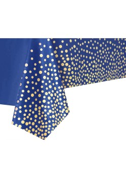 Fata de Masa, Flippy, din PEVA, Imprimeu Buline Aurii, 137 x 274 cm, Impermeabila, Fara Pete, Curatare Rapida, Albastru Inchis