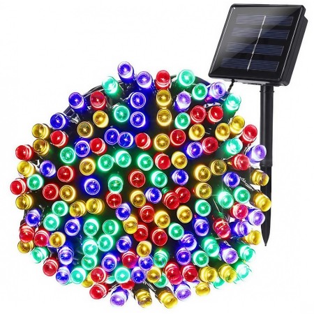 Instalatie Craciun cu Energie Solara, Liniar cu Fir de Cupru, 32 m, 300 de LED-uri, Multicolor
