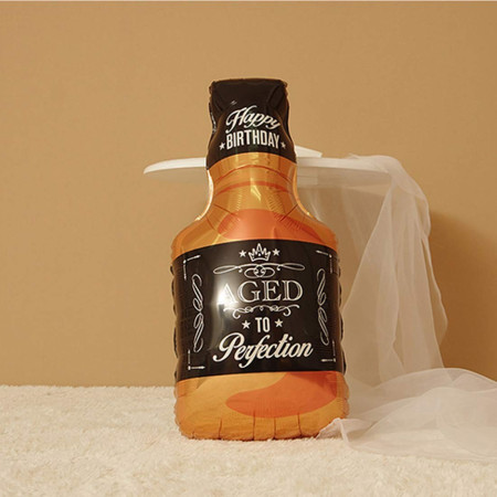 Balon din Folie Metalizata, Flippy, Figurina Sticla de Whisky, Tema Aniversare, 90x45 cm, Ambalaj Individual, Pai Inclus, Umflare cu Aer sau Heliu, Maro