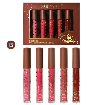Set Rujuri Lichide "Be Mine" – 5 Culori Lucioase, Catifelate, Rezistente la Transfer, Cruelty-Free