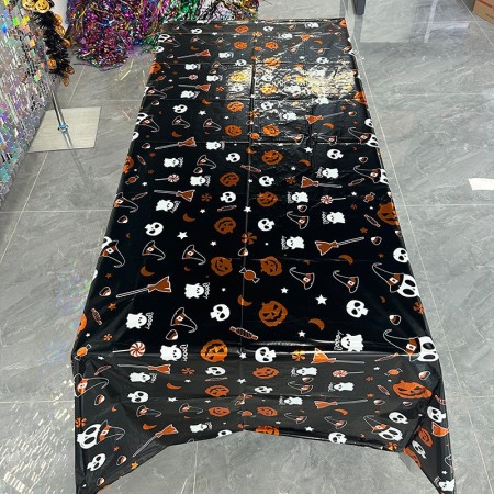 Fata de Masa, Flippy, din Folie, Imprimeu Halloween - Boo, 137 x 274 cm, Negru