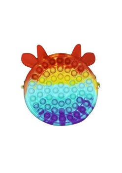 Jucarie antistres din silicon Flippy, Geanta Pop It, Vacuta, 16 cm, Curcubeu