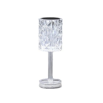 Lampa de birou pe LED RGB 16, Flippy, dimmer tactil, 3 nivele de intensitate, incarcare USB, 3W, Cristal Acrilic, 13x28 cm, cu telecomanda, forma veioza, transparent